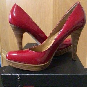 Steve Madden Red Patent Wood Heel Pumps